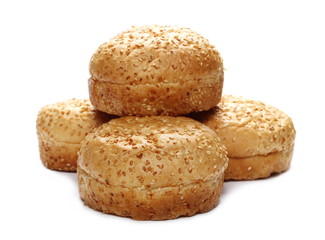 Burger buns with sesame isolated on white background
