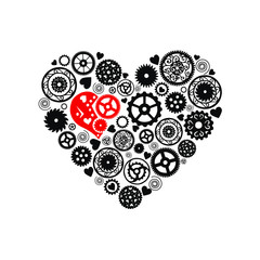 Heart consisting of gears in the Victorian style, hand drawn. Vector illustration