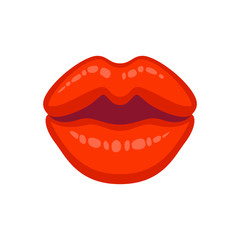 Beautiful women sexy kiss, great design for any purposes. Kissing, female lips with red lipstick. Fashion, style, beauty. Fashion luxury makeup. Sexy woman's lip isolated on white.
