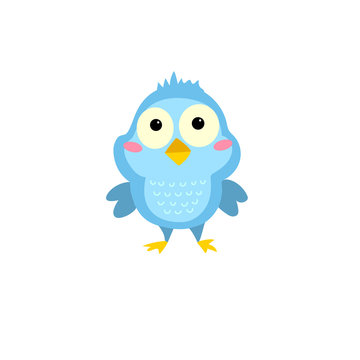 Little cartoon bird. Character is great for children's products: clothes, textiles, postcards, stationery products and other things. Vector illustration.