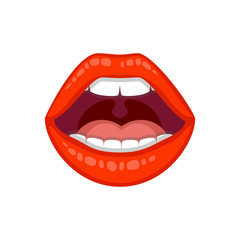 Illustration of sexy woman's lip. Bite one's lip, female lips with red lipstick. Vector illustration isolated on white background.
