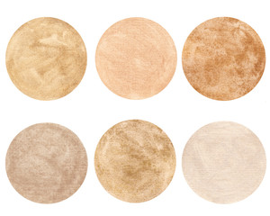 Watercolor hand dran set with gold mettalic circles collection on white background