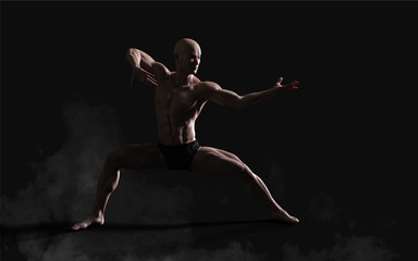 3d Illustration Human Showing Kung Fu Portrait Of A Handsome Muscular Ancient Warrior with Clipping Path 