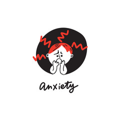 Anxiety. Hand drawn illustration of anxious man. Vector.