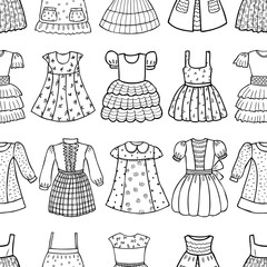 Seamless pattern of various dresses for a little girl