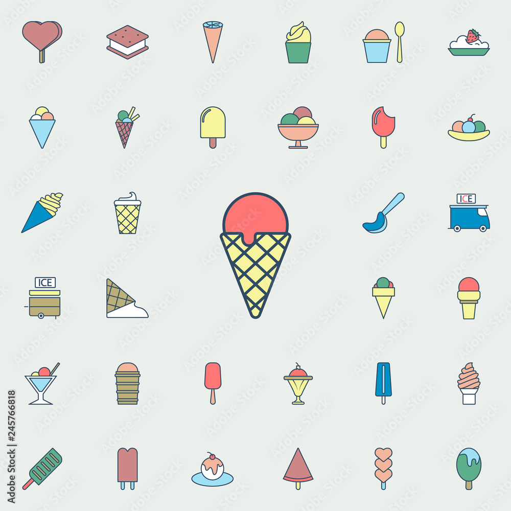 Poster ice cream in horn colored dusk style icon. ice cream icons universal set for web and mobile