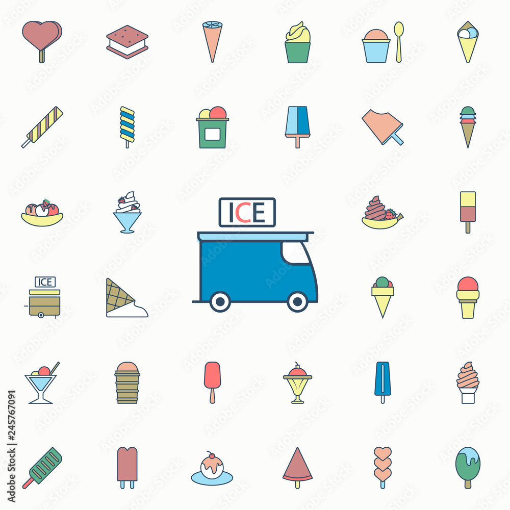 Poster ice cream sales machine colored dusk style icon. ice cream icons universal set for web and mobile