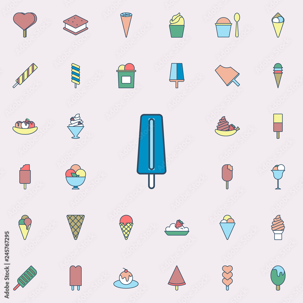 Poster ice cream on stick colored dusk style icon. ice cream icons universal set for web and mobile