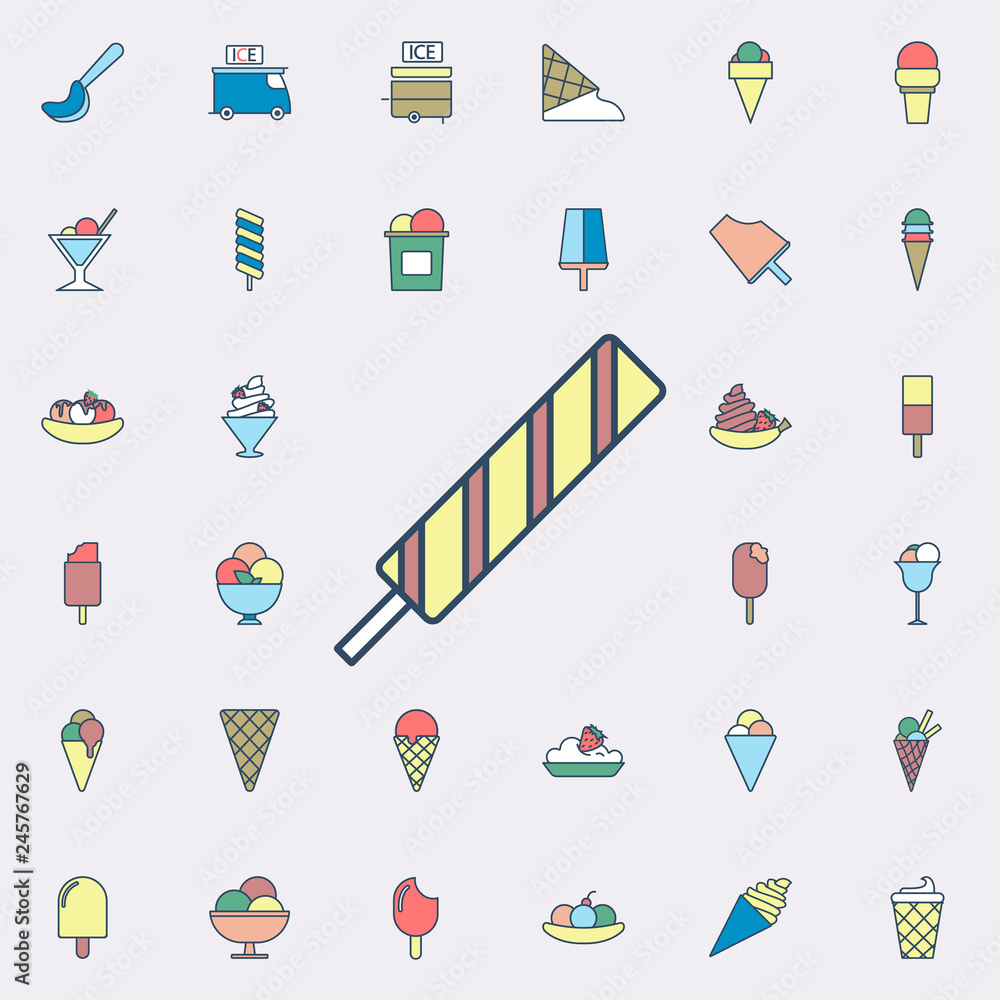 Poster ice cream on stick colored dusk style icon. ice cream icons universal set for web and mobile