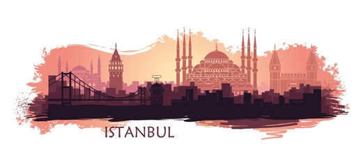 Naklejka premium Krajobraz tureckiego miasta Stambuł. Streszczenie panoramę z głównymi atrakcjami