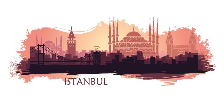 Landscape of the Turkish city of Istanbul. Abstract skyline with the main attractions