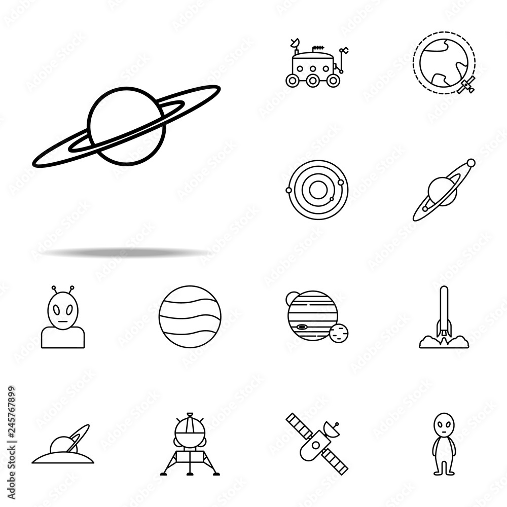 Poster planet saturn icon. cartooning space icons universal set for web and mobile