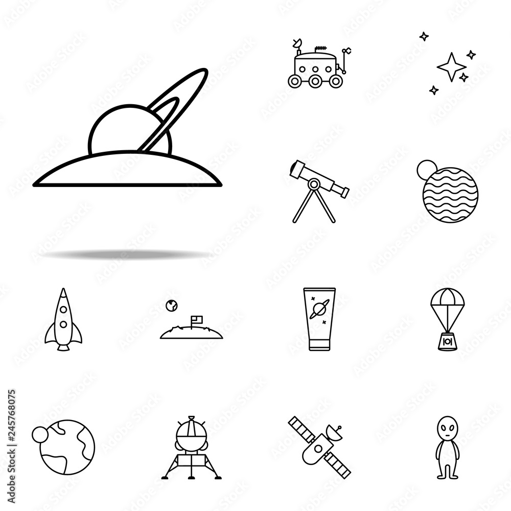 Poster planet saturn icon. cartooning space icons universal set for web and mobile