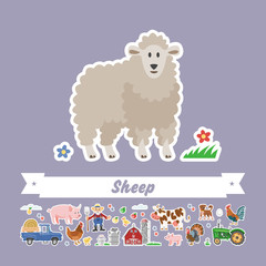 Naklejka premium Cartoon sheep vector flat illustration. Funny isolated ewe. Farming collection village stickers.