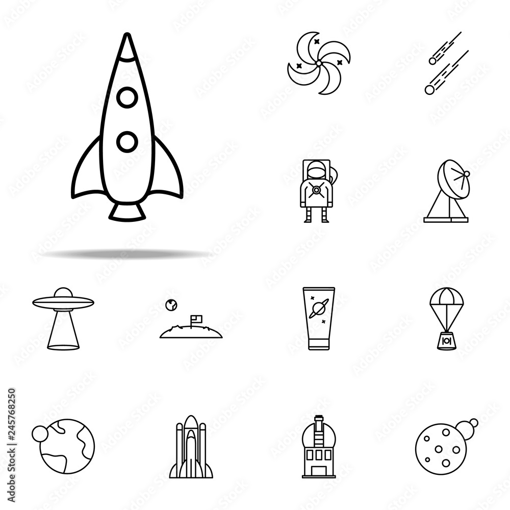 Poster rocket icon. cartooning space icons universal set for web and mobile