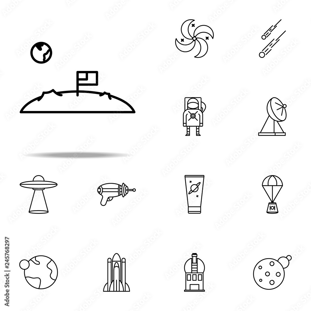 Poster flag on the moon icon. cartooning space icons universal set for web and mobile