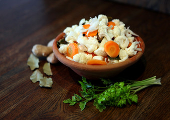 vegan salad - tasty and delicious homemade food on a rustic background