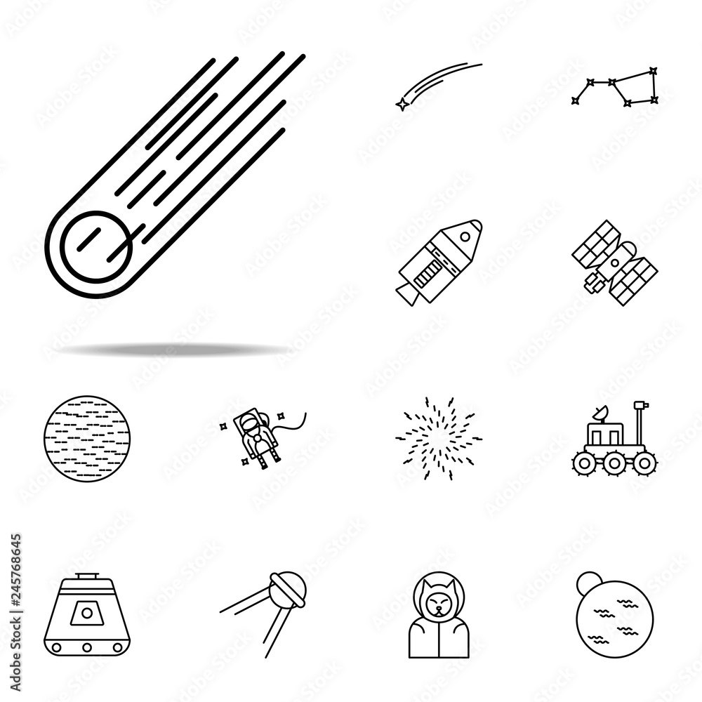 Poster meteorite icon. cartooning space icons universal set for web and mobile