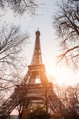 Eiffel Tower at sunset in Paris, France.