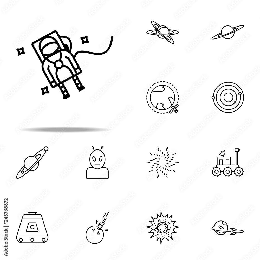 Aufkleber cosmonaut in space icon. cartooning space icons universal set for web and mobile