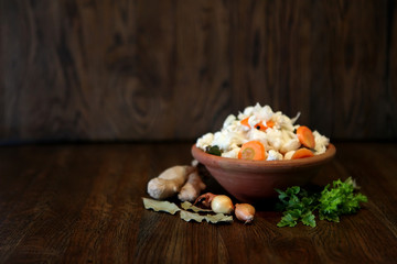 vegan salad - tasty and delicious homemade food on a rustic background