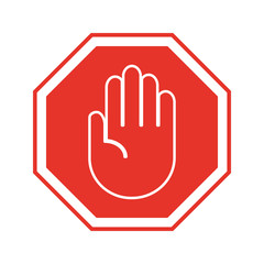 stop icon. red octagonal sign with open palm, hand, vector