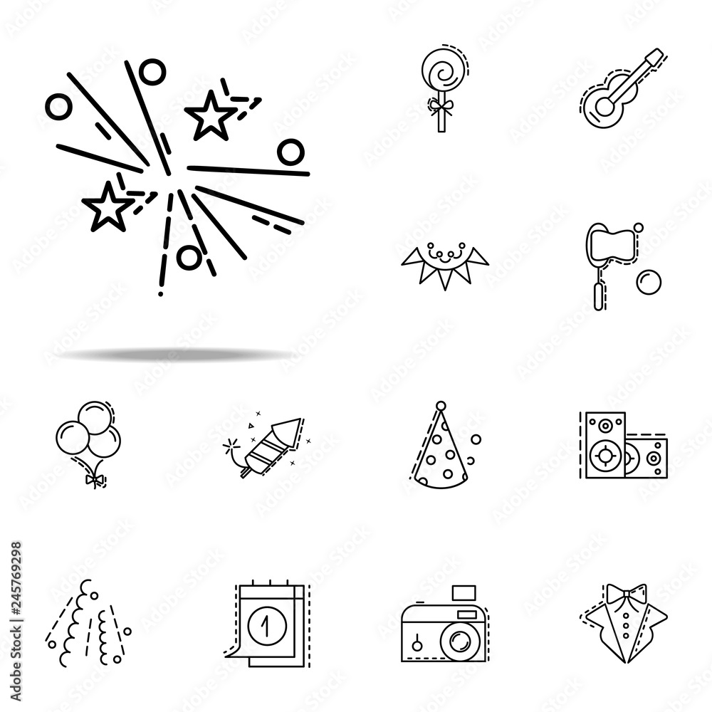 Poster firework dusk style icon. birthday icons universal set for web and mobile