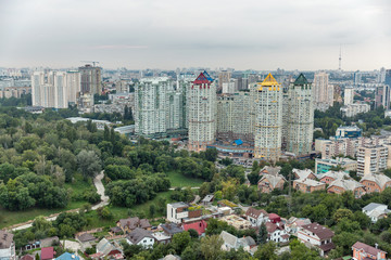 Kiev city skyline from above, downtown cityscape, capital of Ukraine.
