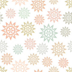 Seamless pattern with abstract flowers. Tribal stars isolated on white background. Vector illustration.