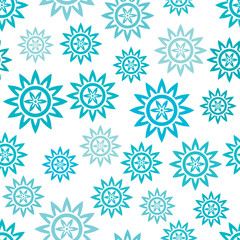 Seamless pattern with abstract flowers. Tribal stars isolated on white background. Vector illustration.