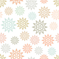 Seamless pattern with abstract flowers. Tribal stars isolated on white background. Vector illustration.