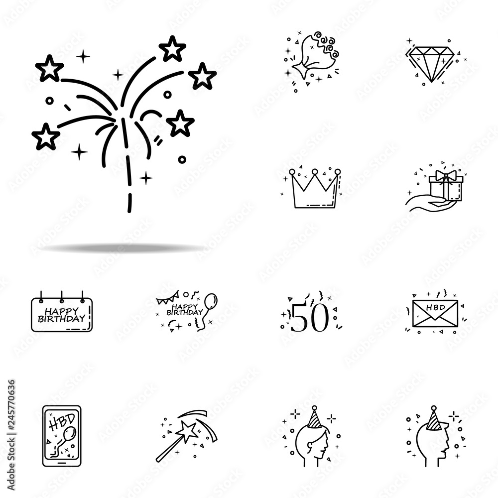 Poster firework dusk style icon. birthday icons universal set for web and mobile