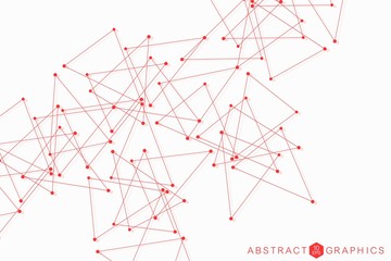 Geometric abstract background with connected line and dots. Structure molecule and communication. Scientific concept for your design. Medical, technology, science background. Vector illustration.