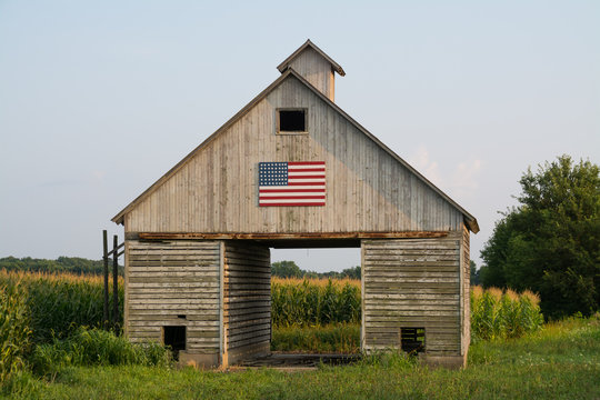 Rustic barn with American Flag