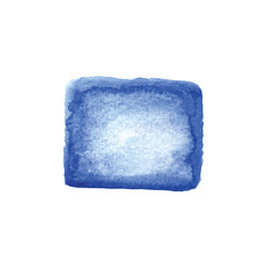 Blue sponge like water color textured square shape, isolated on white background