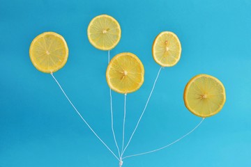 lemon slices flying in the air