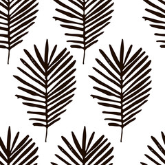 Black and white palm leaves seamless pattern. Vector illustration.