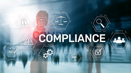 Compliance diagram with icons. Business concept on abstract background.
