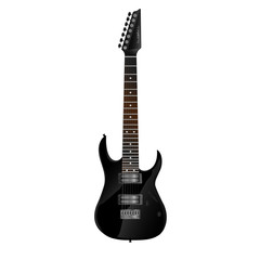 Fototapeta na wymiar A black seven-string electric guitar can be used to create advertising images, be part of the overall interior in the background, be a key element.