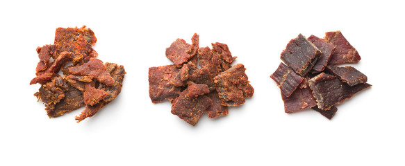 Beef jerky pieces. - obrazy, fototapety, plakaty