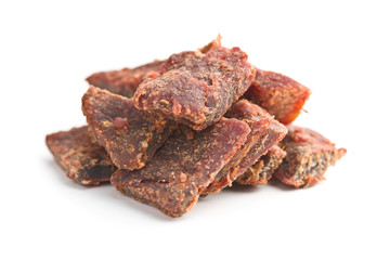 Beef jerky pieces.