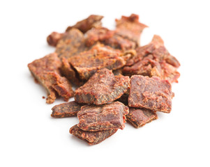 Beef jerky pieces.