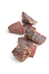 Beef jerky pieces.