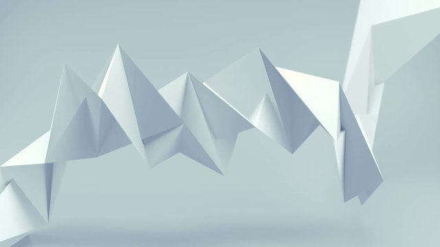 Polygonal white shape. Abstract computer graphics. Seamless loop 3D render animation 4k UHD 3840x2160