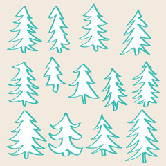 Obraz premium Set of tree isolated on beige background. Spruce forest icon.