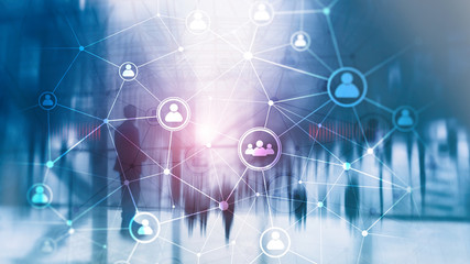Double exposure people network structure HR - Human resources management and recruitment concept.