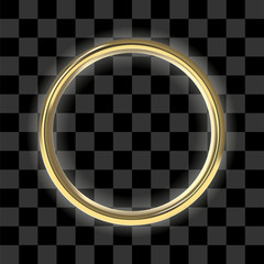 Luxury golden ring on transparent background. Front view to vector frame with a glow.