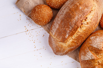 Freshly Baked Homemade Bread, close-up, isolated on a white background.