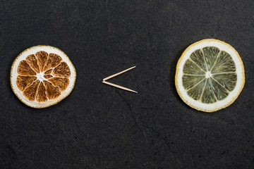 Fresh fruits is richer in vitamins than dried ones. Comparison between fresh and dried fruits.