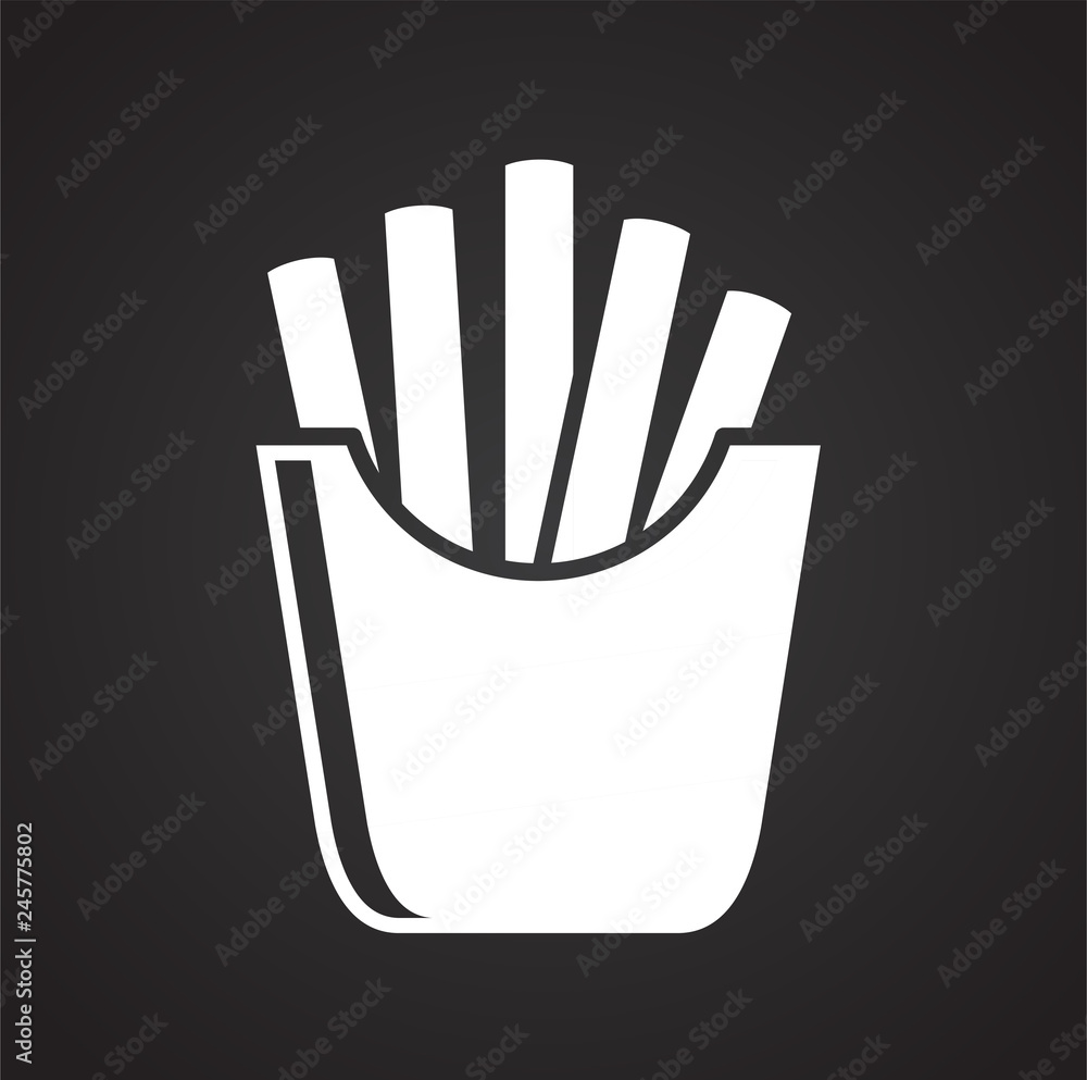 Poster french fries icon on black background for graphic and web design, modern simple vector sign. interne